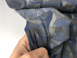 Viscosejersey - fint og diskret mønster i blå og gråbrunlige toner